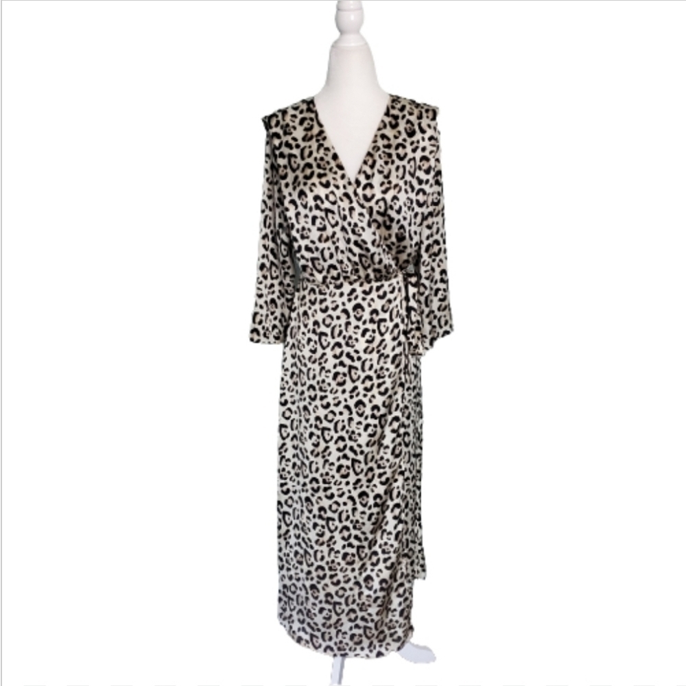 Zara Trf Collection Leopard Print Midi Wrap Dress - image 1